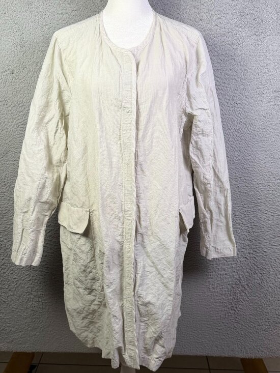 Eileen Fisher Jackets & Blazers - Eileen Fisher Longline Jacket Womens M Bone Ecru Rumpled Organic Steel Metallic